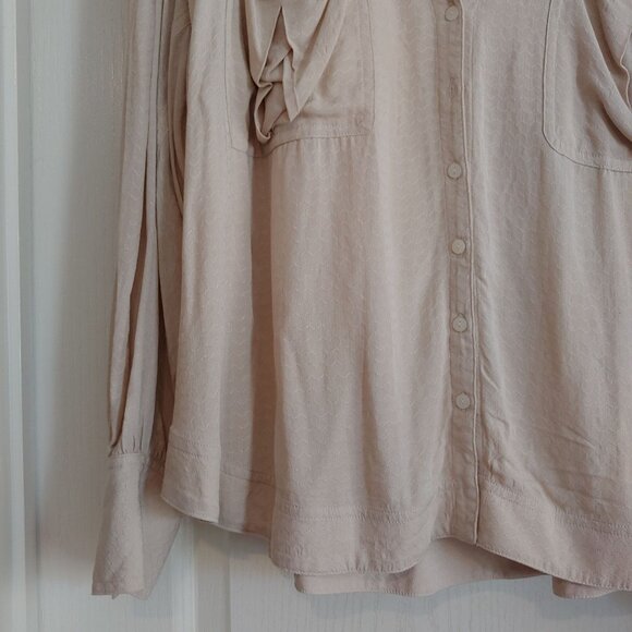 Free People Erin's Oversize Button Shirt Boho Romantic Oatmeal L Silky - Picture 5 of 13